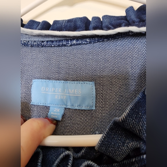 Draper James Blue Jean Jacket Ruffled Floral Buttons Spring Coat Denim - Picture 2 of 15